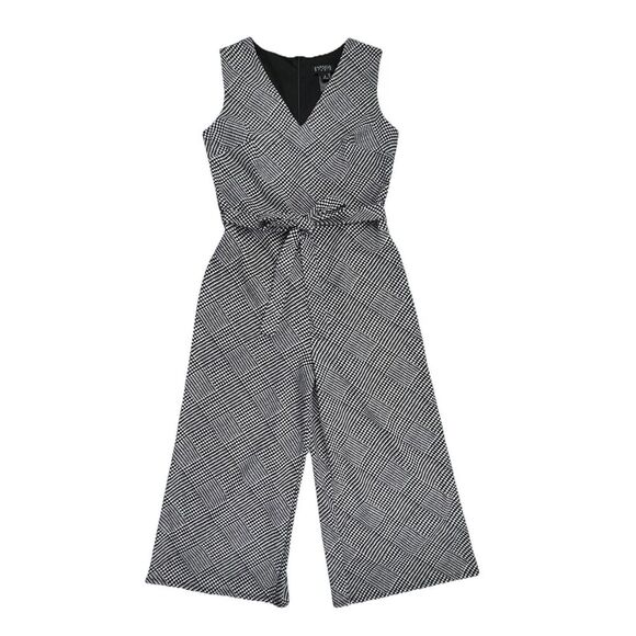 En Focus Studio Cropped Jumpsuit Size 6 Black White Geometric Sleeveless V-Neck - Picture 1 of 8